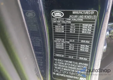 2021 Land Rover Range Rover Evoque R-Dynamic S z USA, uszkodzony, nr VIN SALZT2FX1MH136412